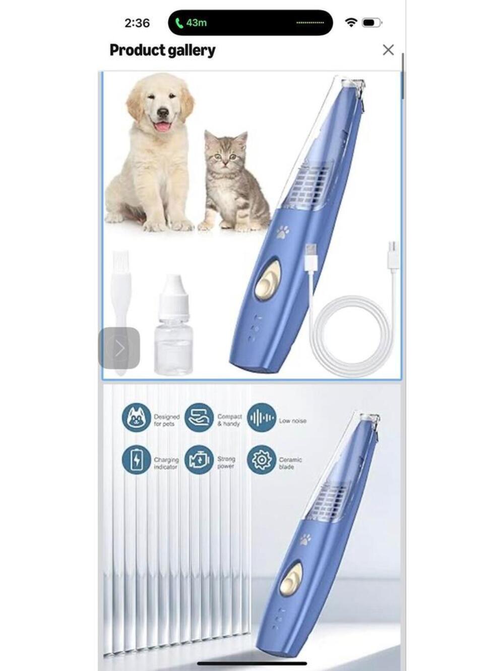 USB Rechargeable Pet Nail Grinder with Low Noise Design